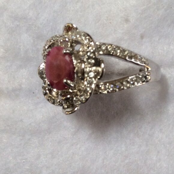 Jewelry - NWT 14k WHITE GOLD Oval GENUINE Ruby 10x8mm White Topaz Ring Sz 8 MSRP $450